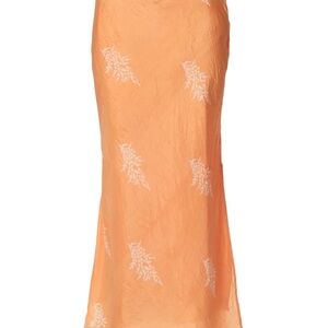 Alix of Bohemia Silk Block Print Maxi Skirt Orange Floral XL